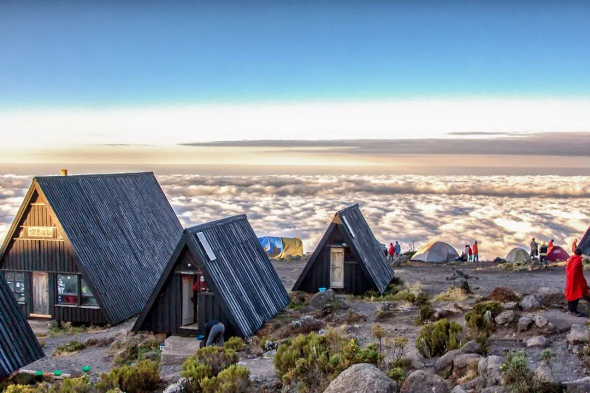 5–6 Day Marangu Route trek featuring comfortable mountain huts and a scenic Mount Kilimanjaro climbing adventure
